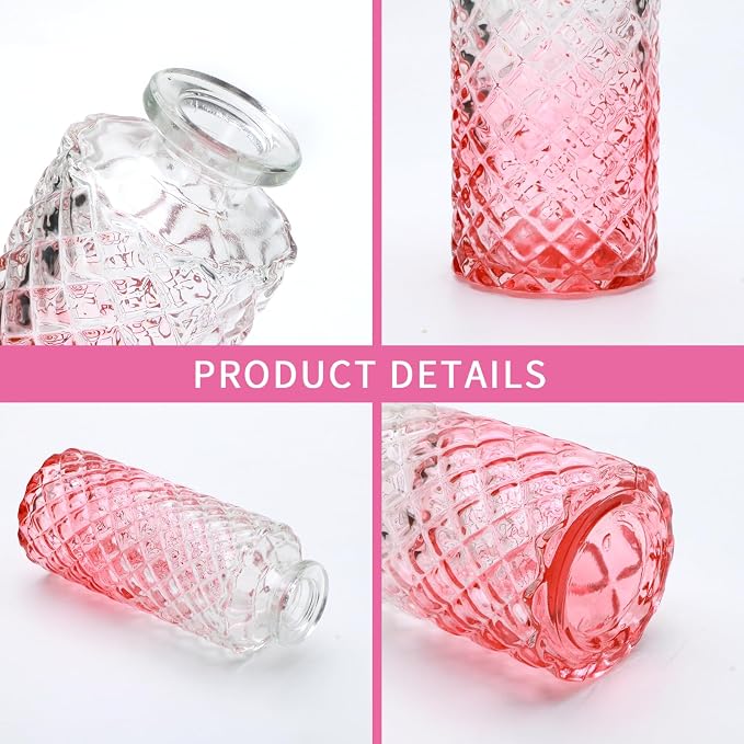 Pink Glass Bud Vase Set in Bulk, Home Table, Flower Decor, Party Decorations - Image 3