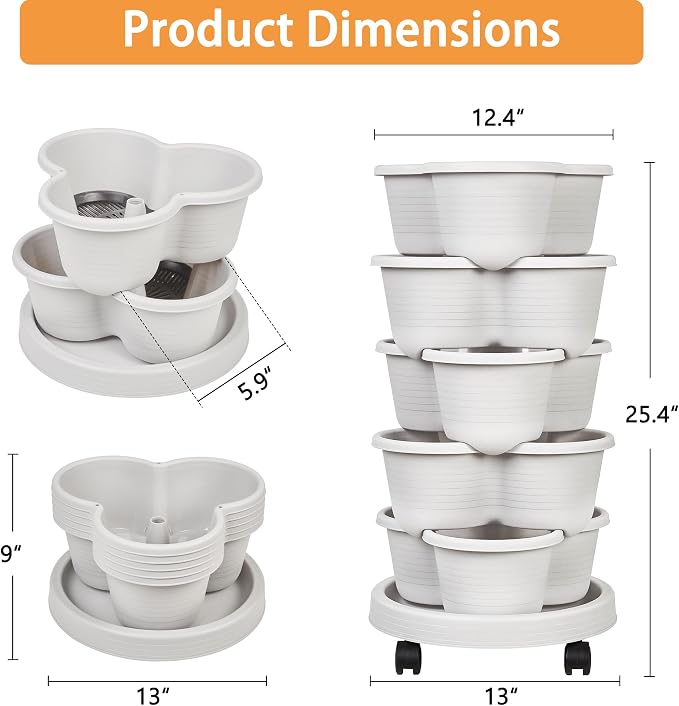 VECELO 5 Tier Vertical Garden Planter, Self Watering Stackable Planters - Image 2