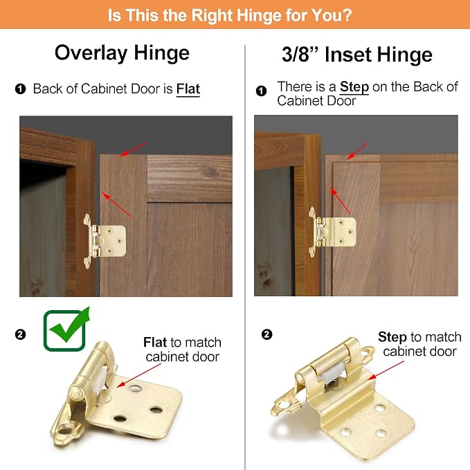 Gold Cabinet Hinges, 1/2” Overlay, 4 Pack | - Image 4