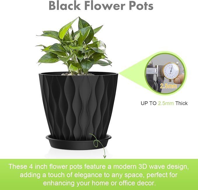 Meowell 4 inch Small Plastic Nursery Pots, Seedling Pots, 5 Set Water Ripples - Image 2