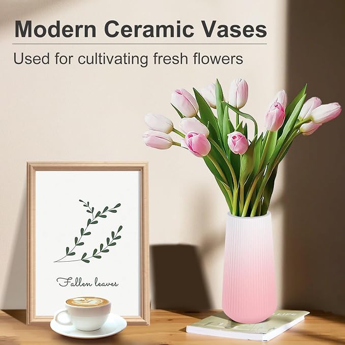 Gradient Pink Ceramic Vase, GUKJOB Small Cute Flower Vase - Image 4