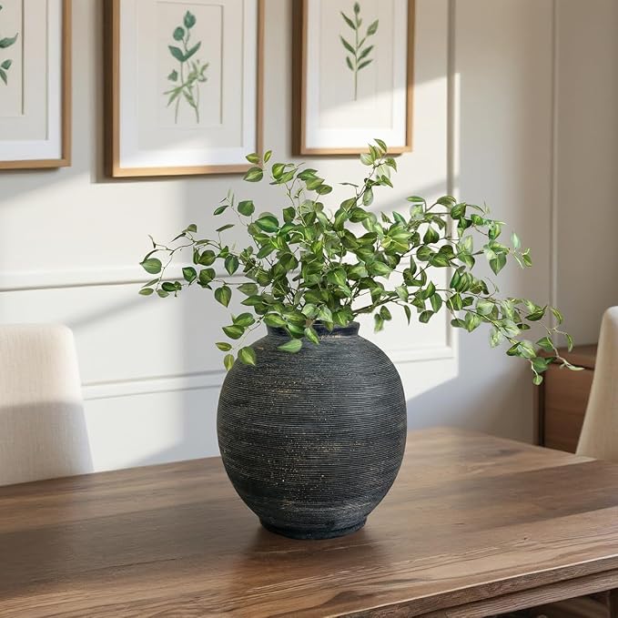 Large Black Ceramic Vase, 10.8" H, Farmhouse Table Vase, Rustic Vintage Style - Image 5
