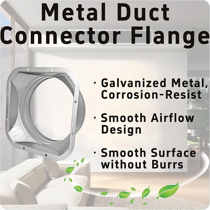 6 Inch Duct Connector Flange, Metal Straight Pipe Flange Square to Round - Image 4