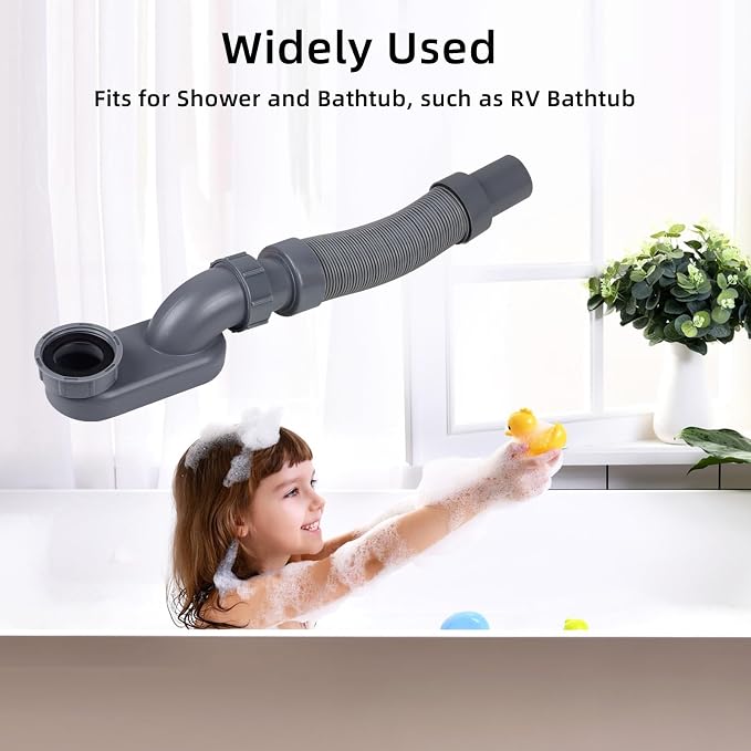 Flexible Freestanding Tub Drain Kit, Low Profile Flat P Trap - Image 4