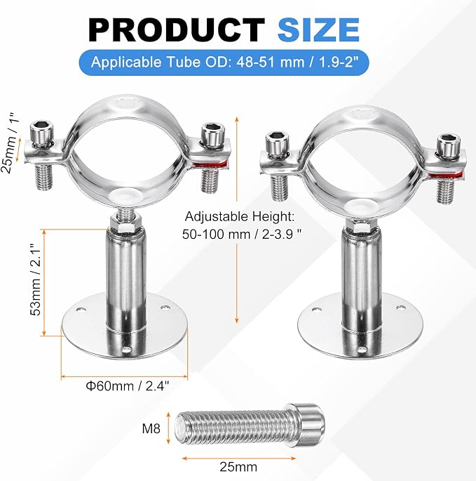 HARFINGTON 2 Set Wall Mount Ceiling Mount Pipe Supports 304 Stainless Steel - Image 2