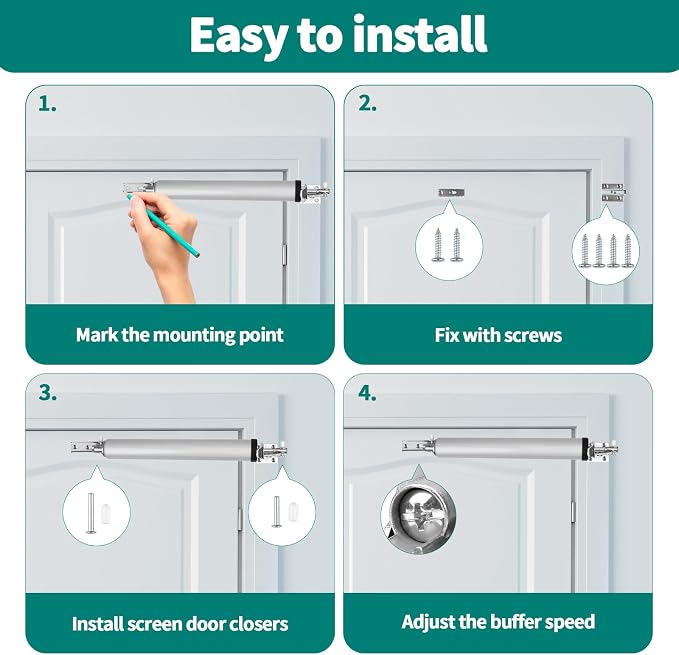 Screen and Storm Door Closer Kit, Heavy Duty Pneumatic Screen and Storm Door - Image 5