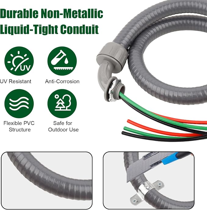 10FT Liquid-Tight Conduit Kit, 1/2" Pre-Wired Electrical Whip - Image 2