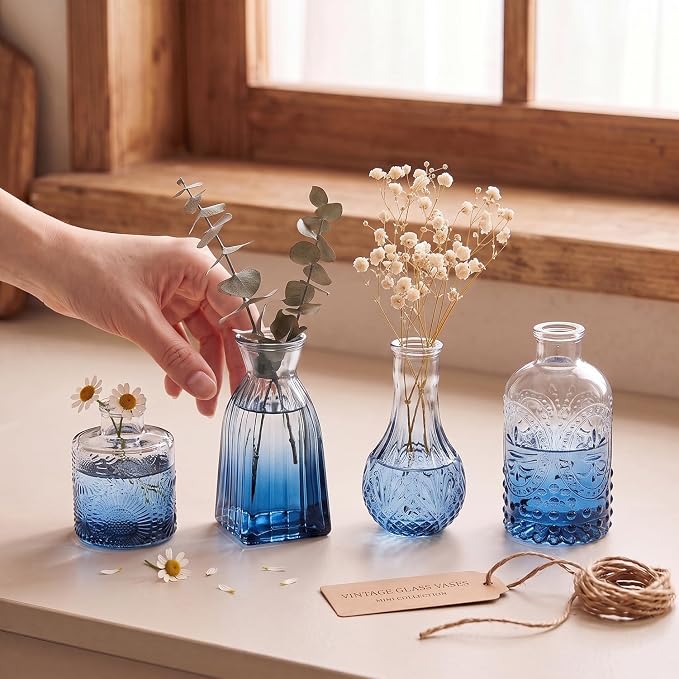 Clear Gradient Blue Glass Bud Vase Set of 12 Pcs, Small Bud Vases in Bulk - Image 2