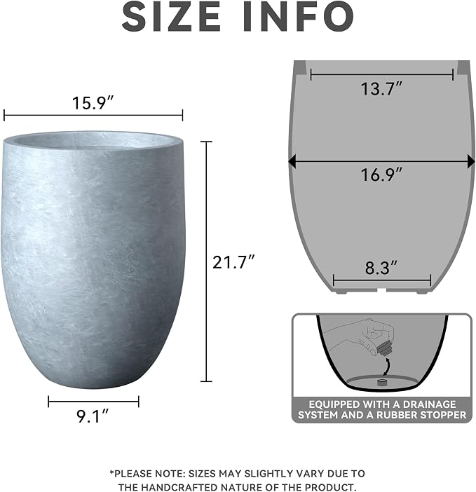 Kante Large Round Bullet Blue Gray Concrete Planter 21.7" Tall, Outdoor | - Image 2