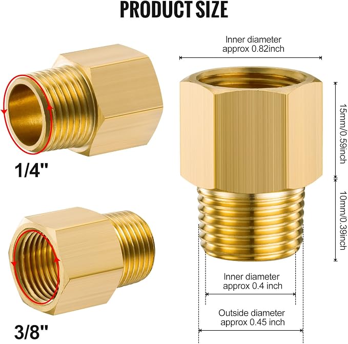Gsinodrs 2PCS Brass Pipe Fitting, 3/8" Female x 1/4" Male NPT Thread Brass Hex - Image 2