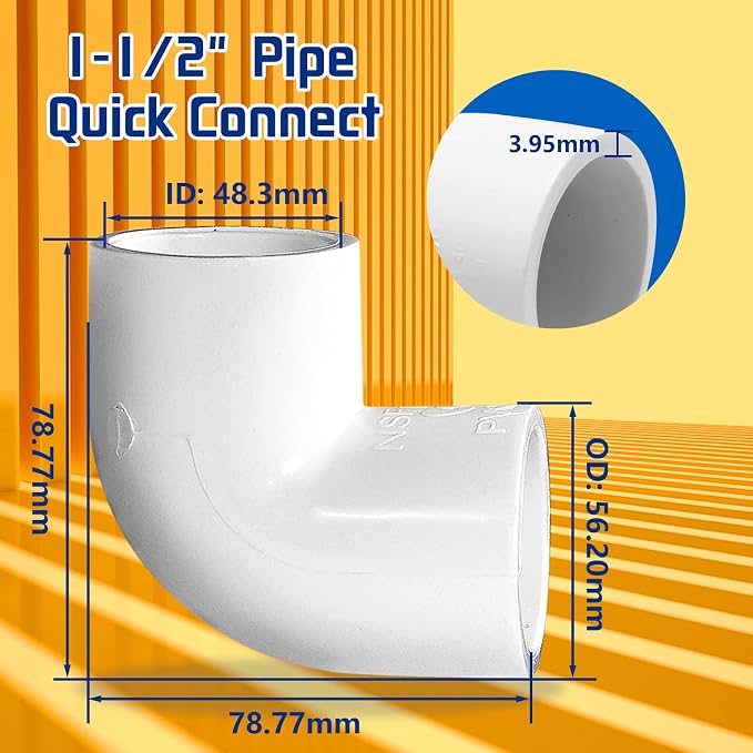 4pcs 1-1/2'' PVC 90 Degree Elbow, 2 Way Right Angle Adapter Fittings, Corner - Image 2