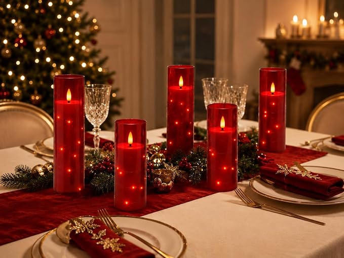 Da by 5 Pack Red Transparent Acrylic Flameless Taper Candles, Flickering Black - Image 3