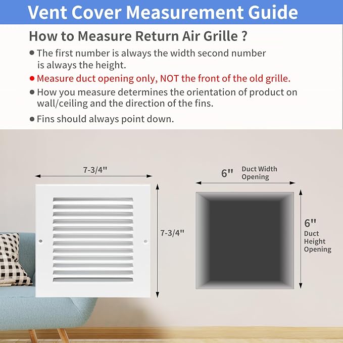 Howeall 6"W x 6"H Steel Return Air Grille, Air Return Vent Cover - Image 5