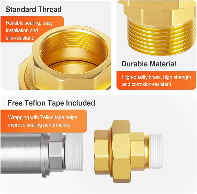 GASHER 1-1/2" NPT Brass Union Pipe Fitting | 1-1/2 Inch Male x 1-1/2 Inch - Image 4