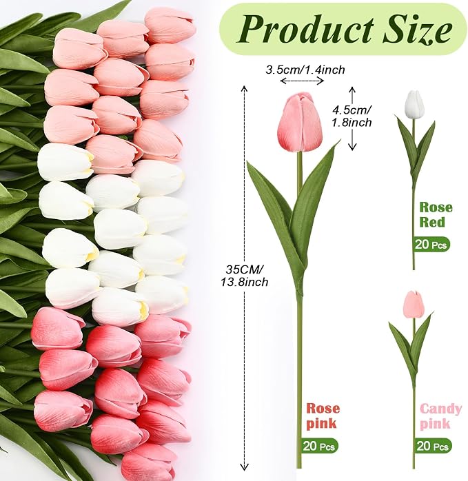 Janinka 60pcs Artificial Tulip Flowers Fake PU Tulips Faux Latex Bouquet Flower - Image 2