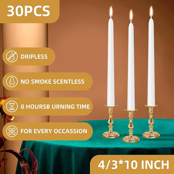 30 Pack White Taper Candles - Image 2