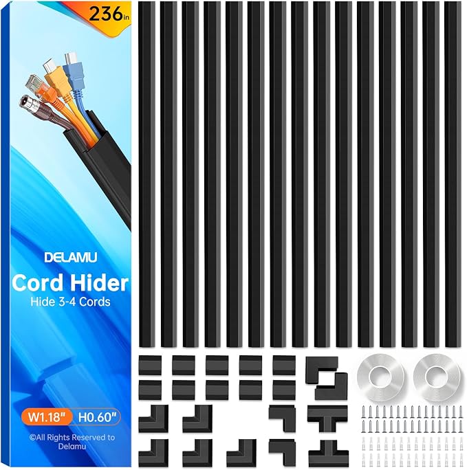 Delamu Black Cord Hider, 236in Cord Covers by DELAMU