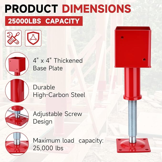 4" x 4" Adjustable Screw Jack Post Floor Support Jack 25000LB Capacity | Heavy - Image 4