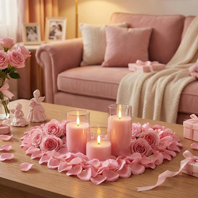 Homemory Pink Glass Flameless Candles, Real Wax, Remote Timer, 3 Pack | - Image 4
