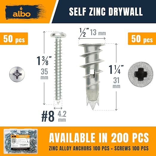 ALBO #6 Zinc Self-Drilling Drywall Anchors - Image 2