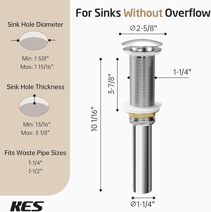 KES Polished Chrome Bathroom Sink Drain - Image 6