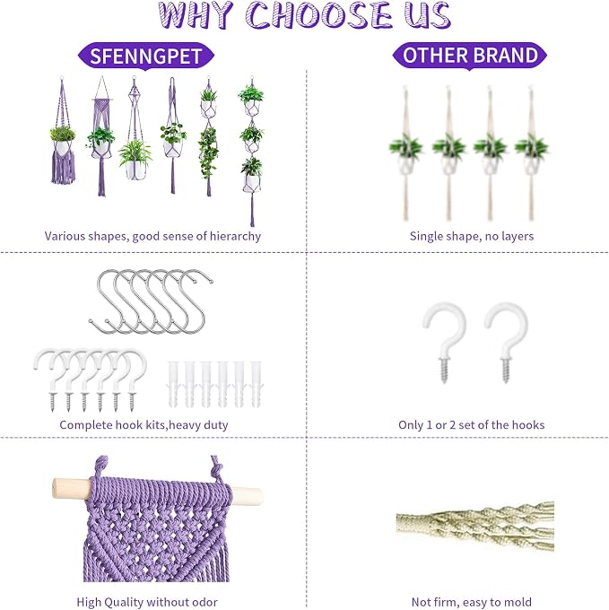 SFENNGPET Macrame Plant Hangers, handmade macromay plant hangers, indoor flower - Image 6