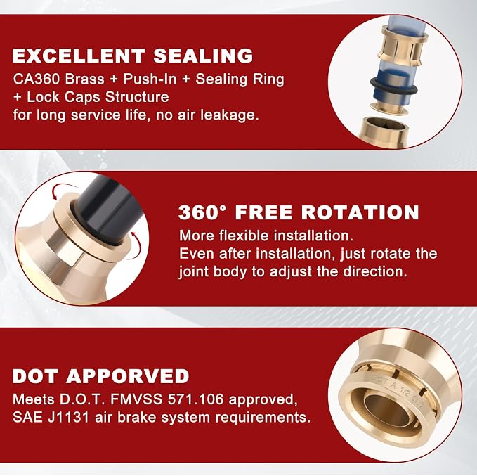 DOT Approved Male Straight Brass Union 1/2" Tube x 1/2" NPT, Quick Connect Union - Image 4