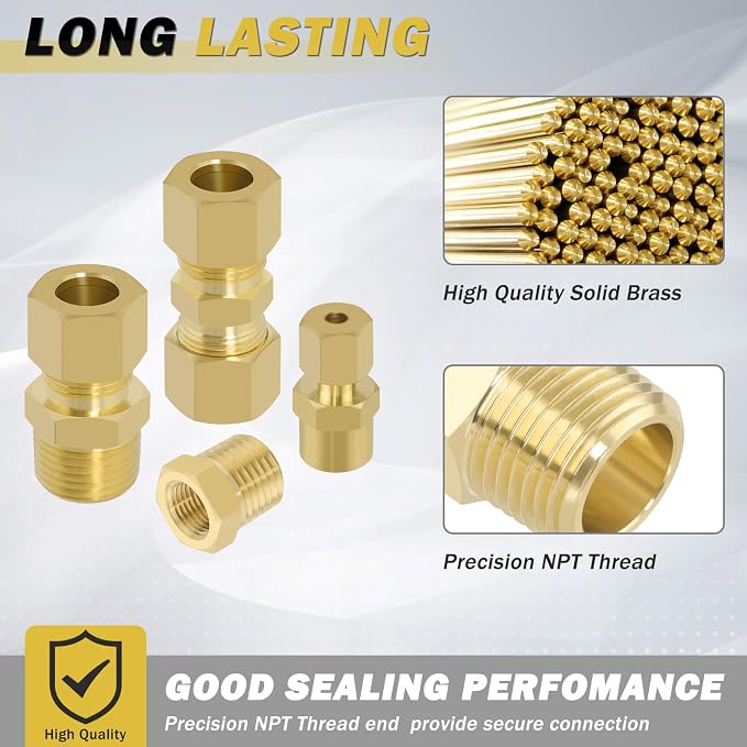 53 Pcs Brass Compression Fittings Assortment Kit, 1/8" 3/16" 1/4" 3/8" 1/2" OD - Image 3