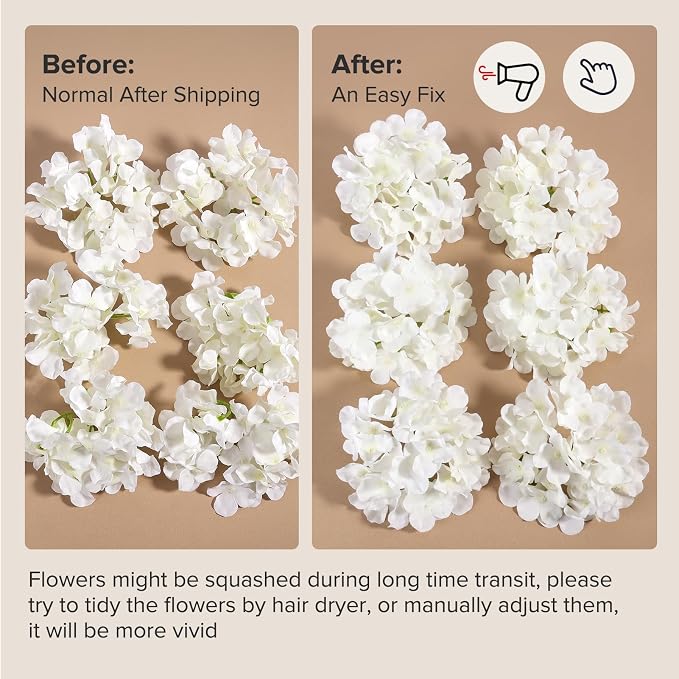 Auihiay 64Pcs Hydrangea Artificial Flowers Bulk, Silk White Hydrangeas | Full - Image 8