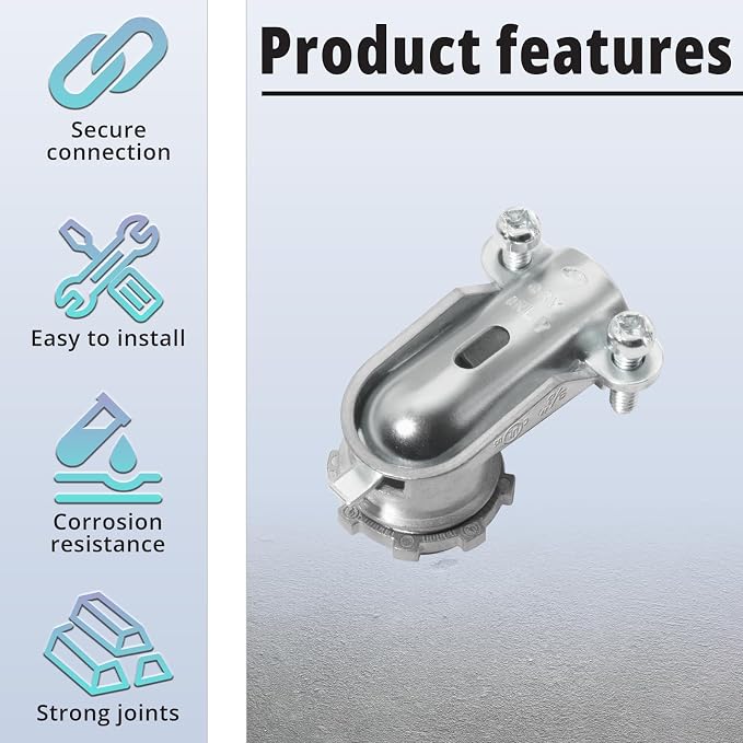 10-Pack 3/8" Flexible Metal Conduit Elbow 90 Degree Squeeze Connectors | Zinc - Image 3