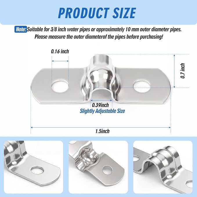 Yaocom 100 Pcs 3/8 Inch Opening Pipe Strap 304 Stainless Steel Conduit Clamp - Image 2