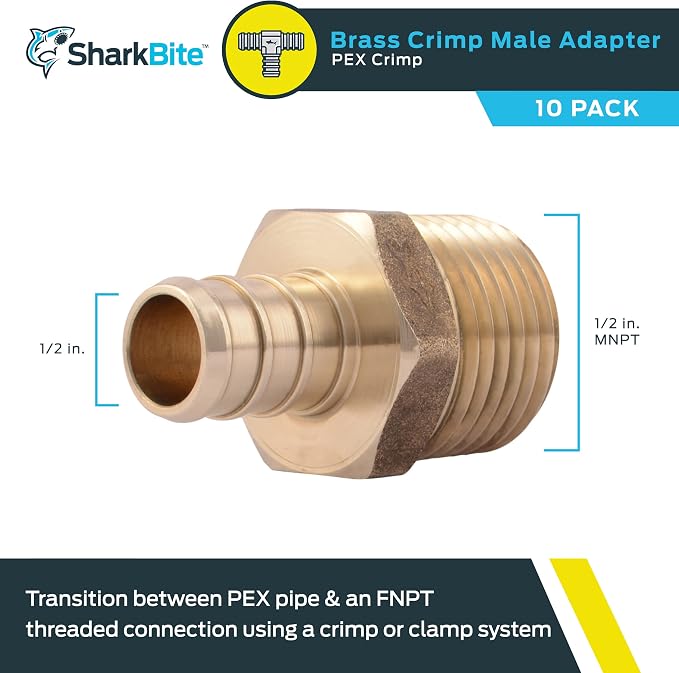 SharkBite 1/2 Inch Crimp MNPT Male Adapter, Brass Plumbing Fitting, PEX Pipe - Image 2