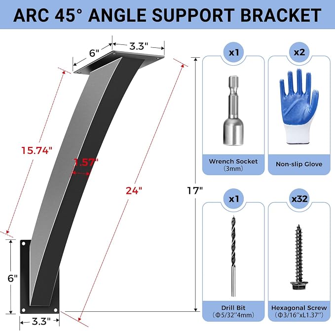 Heavy Duty Arc 45 Degree Angle Bracket, Wood Pergola Bracket Kit-4 Pcs - Image 3