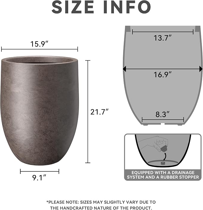 Kante Large Round Bullet Char Brown Concrete Planter 21.7" Tall, Outdoor | - Image 2