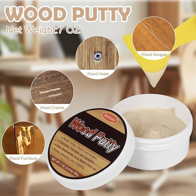 SEISSO White Oak Wood Filler Paintable, Waterproof, Wood Repair Putty, - Image 2
