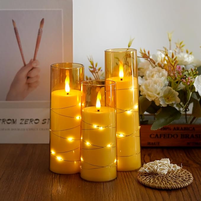 Flameless Candles, with Embedded Star String, Battery Operated Candles - Image 2