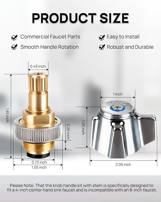 4" Brass Faucet Handle Cartridge Replacement Stem Assembly Faucet Valves Cold - Image 2