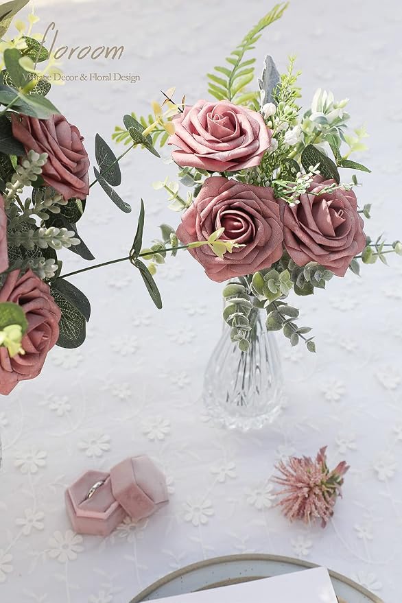 Artificial Flowers 50pcs Real Looking Dusty Rose Foam Fake Roses - Image 5