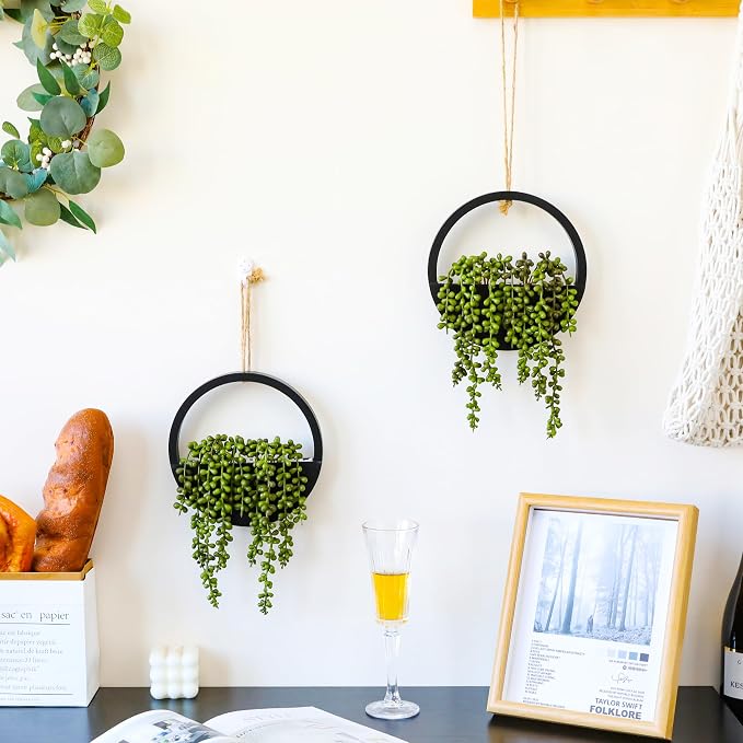 2pcs Artificial Succulents Hanging Plants 12.2'' Fake String of Pearls in Pot - Image 6