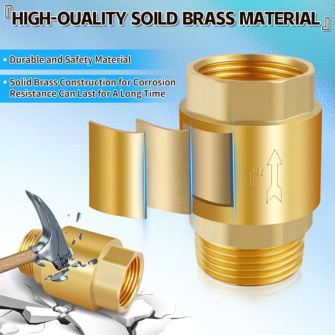 2Pcs 1in NPT Spring Check Valve, Brass Non Return One Way Check Valve, Vertical - Image 4