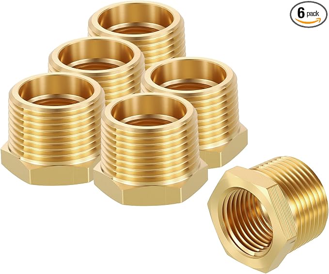 6 Pack Male to FeMale Adapter, 3/4" NTP Male x 1/2" NTP Female Brass Hex by Rebower