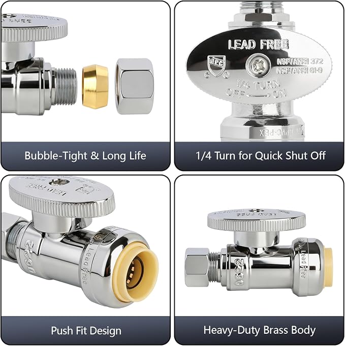 WiseWater Push to Connect Angle Stop Valve 1/2" Push x 3/8" Compression | - Image 3