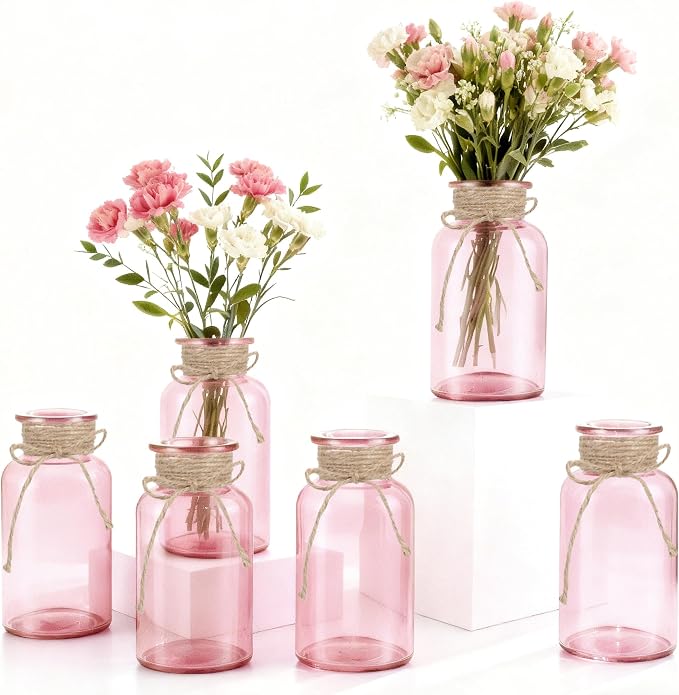 6 Pack Mason Jar Vases for Centerpieces, Wide Mouth Mason Jars by LEYIQU