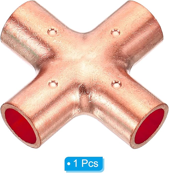 PATIKIL Copper Union Cross Pipe Fitting 3/8" ID 4 Way Welding Copper | End Feed - Image 3