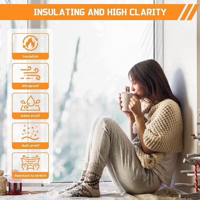 Window Insulation Kit 63 in x 10 ft Cuttable Transparent Film 180μm Thick - Image 2
