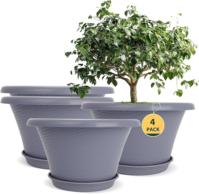 Quarut 12 Inch Pots for Plants, 4 Pack Large Flower Pots by Quarut
