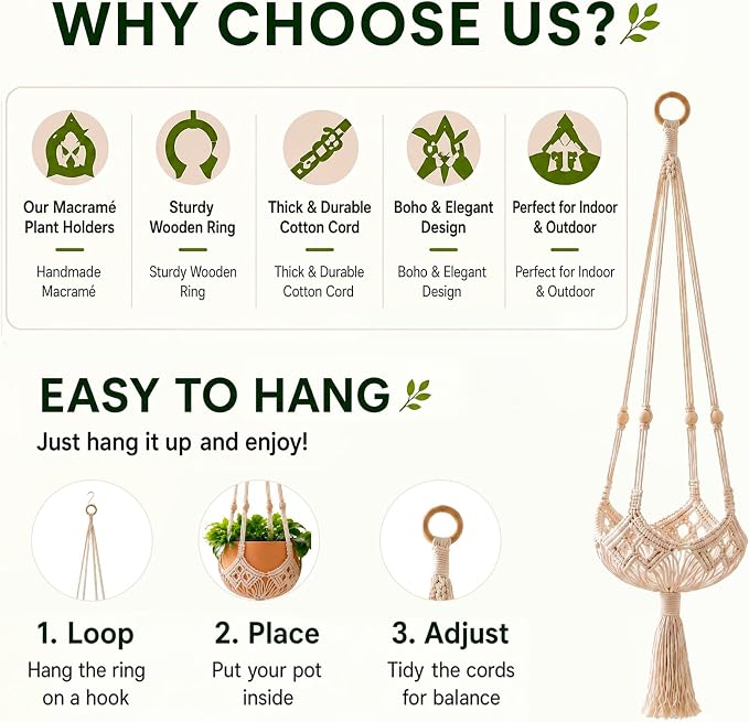 Shappy 1 Pack Boho Macrame Plant Hanger - Image 4