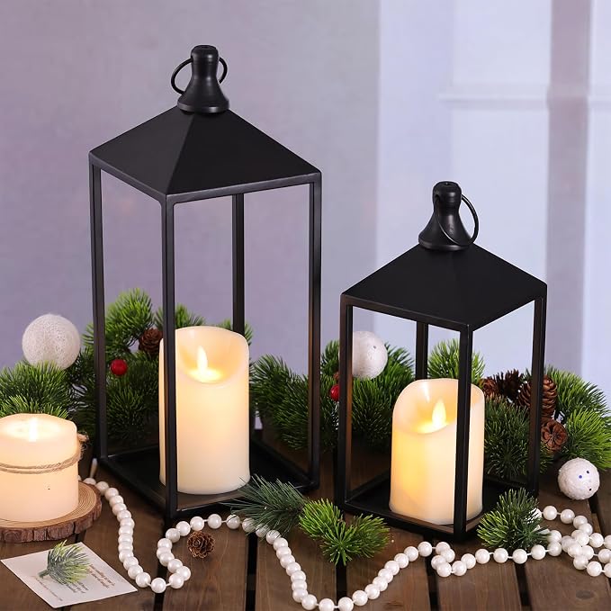 2 Pcs Black Decorative Metal Lanterns Farmhouse Lantern Decor - Image 9