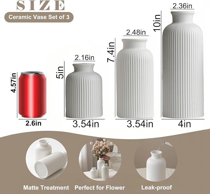 Large Modern Ceramic Vase Set, 3-Piece Decorative Vases - Image 4