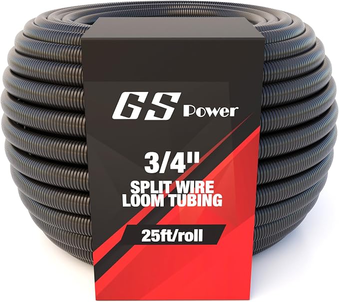 GS Power 3/4 Inch x 25 Ft Split Wire Loom Tubing, Split Cable Sleeve Cord by GSPower